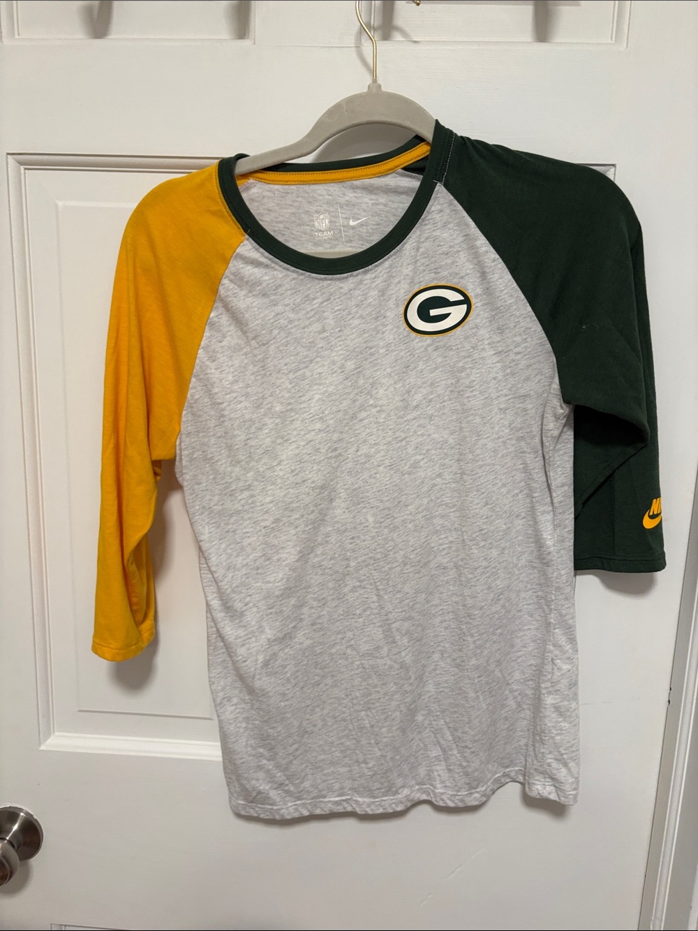 Nike Green Bay Packers Raglan Tee - Gray, Green, Gold